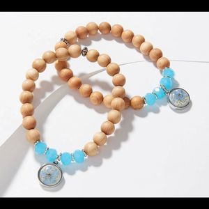 Barbara King 2-pack Set Sandalwood Bracelets with Flower Charm